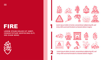 flame hot fire burn bonfire heat landing header vector