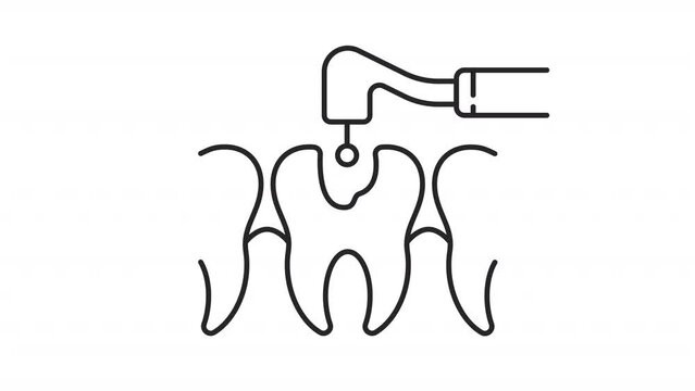 Animated tooth decay linear icon. Dental cavity treatment. Remove caries with dental drill.Seamless loop HD video with alpha channel on transparent background. Outline motion graphic animation