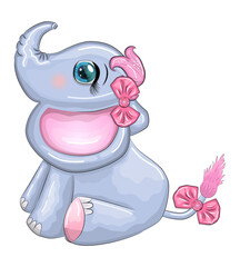 Cute cartoon elephant, childish character with beautiful eyes