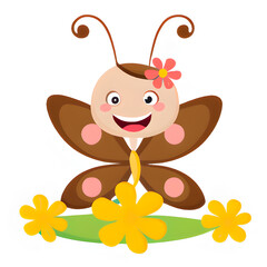 Naklejka premium Butterfly cute and flowers