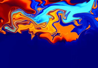 Hand Painted Background With Mixed Liquid Red blue orange Paints. Abstract Fluid Acrylic Painting. Marbled Colorful Abstract Background. Liquid Marble Pattern. Web Design.
