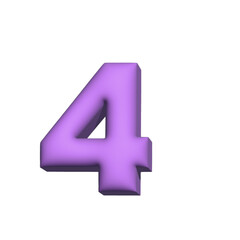 3d rendering number 4 with inflate purple material png file