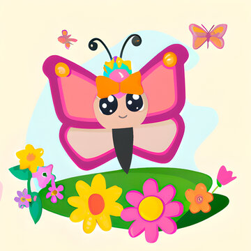 butterfly and flowers cartoon