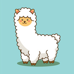 alpaca llama standing cute cartoon vector illustration, animal kawaii