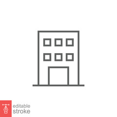 Building line icon. Simple outline style. Office, modern urban skyscraper, apartment, business, green home, house concept. Vector illustration isolated on white background. Editable stroke EPS 10.