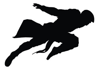 A black silhouette with a hooded ninja running at incredible speed, he is an assassin in a raincoat, pulling his hands back when running, as in anma, frozen in an epic jump. 2d vector art
