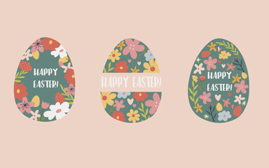 Set of Easter eggs stickers with text
