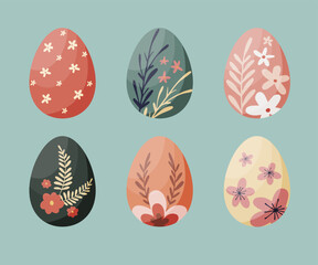 Set of colorful  Easter eggs on turquoise backgroung