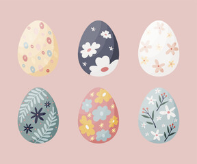 Set of colorful  Easter eggs on pink backgroung