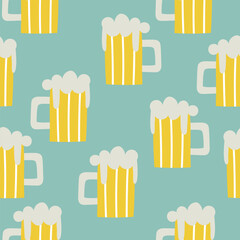 pattern with graphic mug of beer with foam in flat style. vector illustration