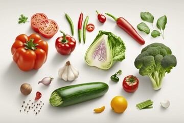 Fresh Healthy Vegetable Isolated on White Background. generative Ai.