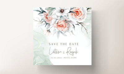 elegant vintage peach flower and grey floral wedding invitation card