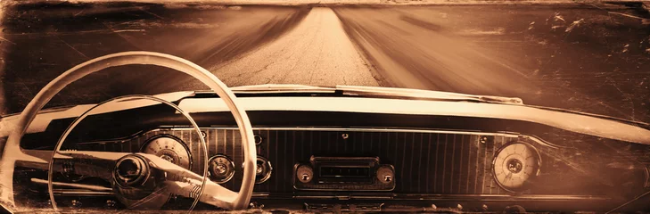 Gordijnen Retro styled of vintage car dashboard  in the sunlight © zwiebackesser