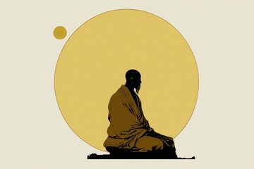 Buddhist monk in meditation at sunrise background. Generative AI - obrazy, fototapety, plakaty