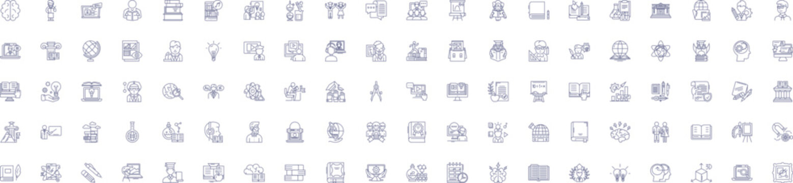 Knowledge line icons signs set. Design collection of Understand, Learn, Wisdom, Realize, Insight, Cognition, Master, Acquire outline concept vector illustrations