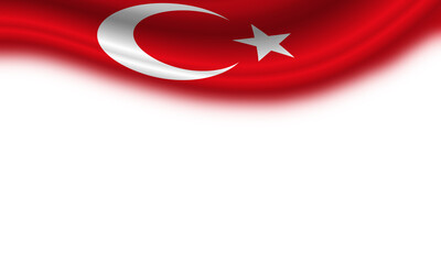 Wavy flag of Turkey against white background. 3d illustration