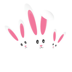Isolated Happy Easter Template, Card Design - Three Funny Cute Looking White Bunnies with Long Ears - Design with Copyspace on Transparent Background, Vector Illustration