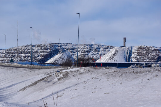 View of Kiruna city and the iron ore mine on the mountain Kiirunavaara