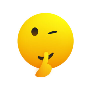 Keep Quiet! - Shushing, Winking, Cheeky Emoji Gesturing, Asking for Be Quiet,Showing Make Silence Sign - Simple Emoticon for Instant Messaging, Design on Transparent Background