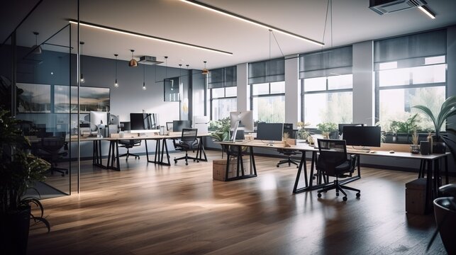 Modern Office Interior. Generative AI.