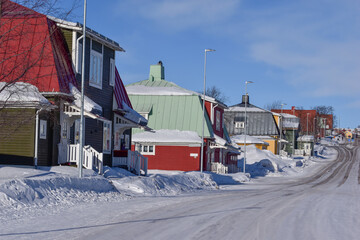 Kiruna, Sweden, March 10 2023. In the residential area Bolagsomradet, by LKAB.