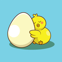 chick hug egg cute cartoon vector illustration, kawaii animal