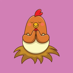 chicken meditation above the nest cute cartoon vector illustration, kawaii animal
