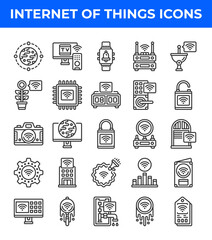 Internet of things line icon. Related to technology, internet, digital, media, industry, connecting. Editable stroke. Vector illustration