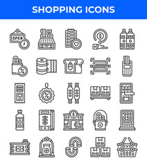 Shopping line icon. Related to store, open, cashier, tissue, bread, barcode, sausage. Editable stroke. Vector illustration