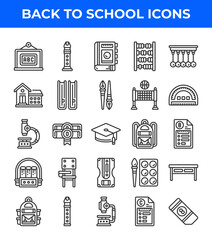 Back to school line icon. Related to school, education, book, pendulum, book, microscope, ruler, exam. Editable stroke. Vector illustration