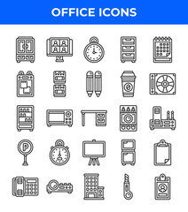 Office line icon. Related to timer, calendar, parking, cutter, disk, book, pencil. Editable stroke. Vector illustration