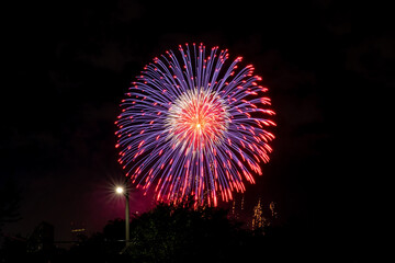 Fireworks in Seoul International Fireworks Festival. At night on Han River in Seoul, South Korea