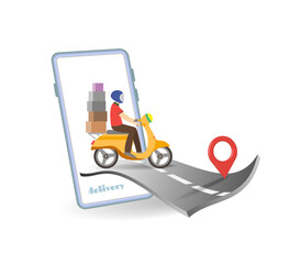 Home delivery service, online order by phone,
Vector illustration,3d.