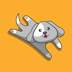 dog streching cute cartoon vector illustration, kawaii animal
