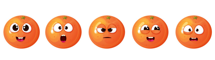 Funny cute orange set with different emotion face.