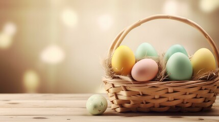 Obraz premium banner, Easter eggs in a basket Generative AI
