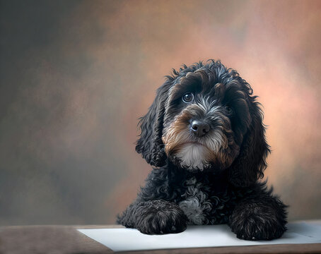 Cute black cockapoo dog  AI generative