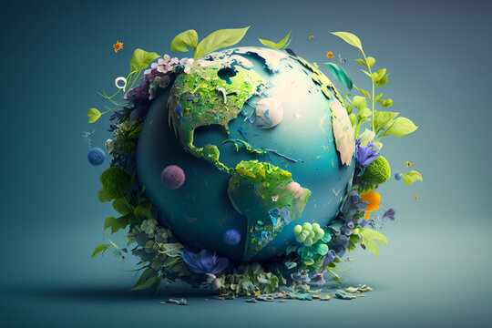 Image of planet earth with plants and nature around. Earth's Day. Generative AI