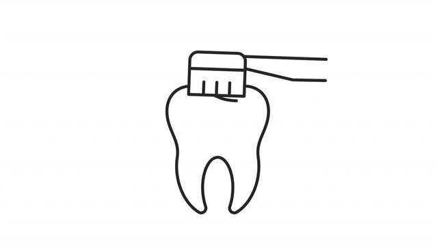 Animated brushing linear icon. Dental hygiene. Decay prevention. Everyday routine. Seamless loop HD video with alpha channel on transparent background. Outline motion graphic animation