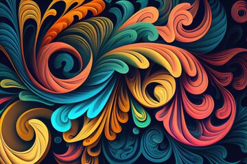 Pattern, colourful, abstract, swirls, vector art, very detailed. Generative AI
