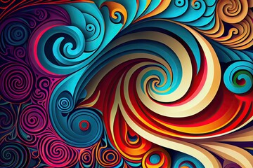 Fototapeta premium Pattern, colourful, abstract, swirls, vector art, very detailed. Generative AI 
