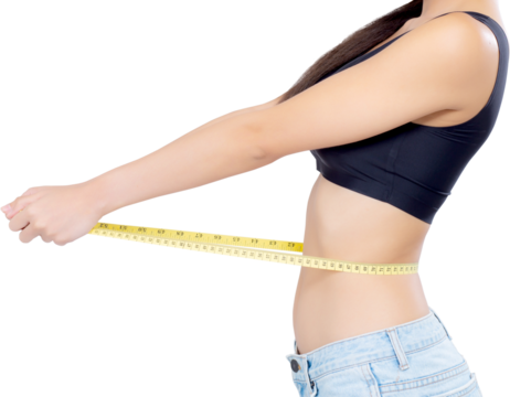 Asian woman diet and slim with measuring waist for weight, girl have cellulite and calories loss with tape measure, health and wellness concept.