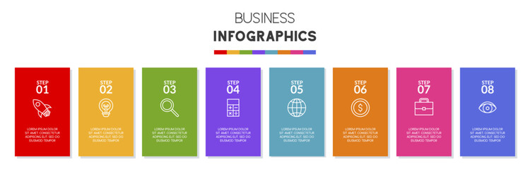 Infographics design template and icons with 8 options or 8 steps