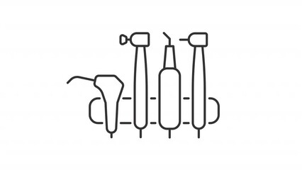 Animated dental machine linear icon. Teeth treatment instruments. Dentistry. Medical clinic. Seamless loop HD video with alpha channel on transparent background. Outline motion graphic animation