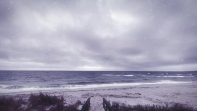 Stormy Ocean Waves Crash on a Beach at Chatham, Cape Cod in Winter