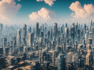 View of the city with skyscrapers in painted style, Generative AI