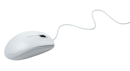 White modern wired computer mouse on white background. Computer technology concept