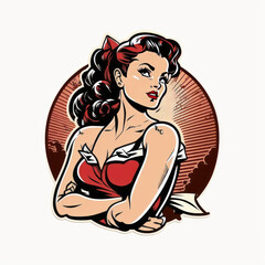 Fototapeta premium Sticker or print with retro pinup girl