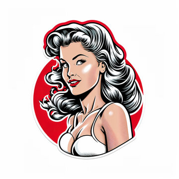 Sticker or print with retro pinup girl