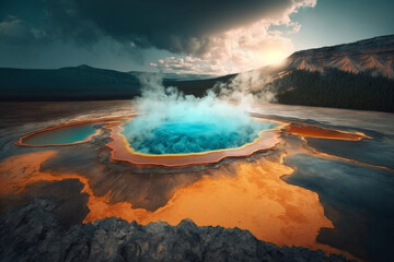 Beautiful Volcanic Landscape of Yellowstone National Park, Generated by AI